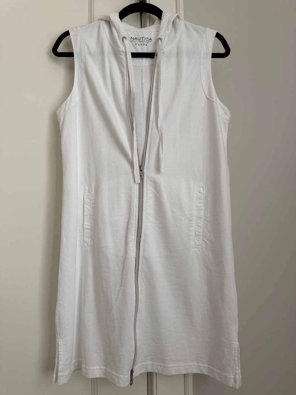 Nautica White Sleeveless Hooded Zip-Up Dress